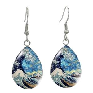 an Gogh Inspired Teardrop Earrings – Art Print Dangle Design, Lightweigh…